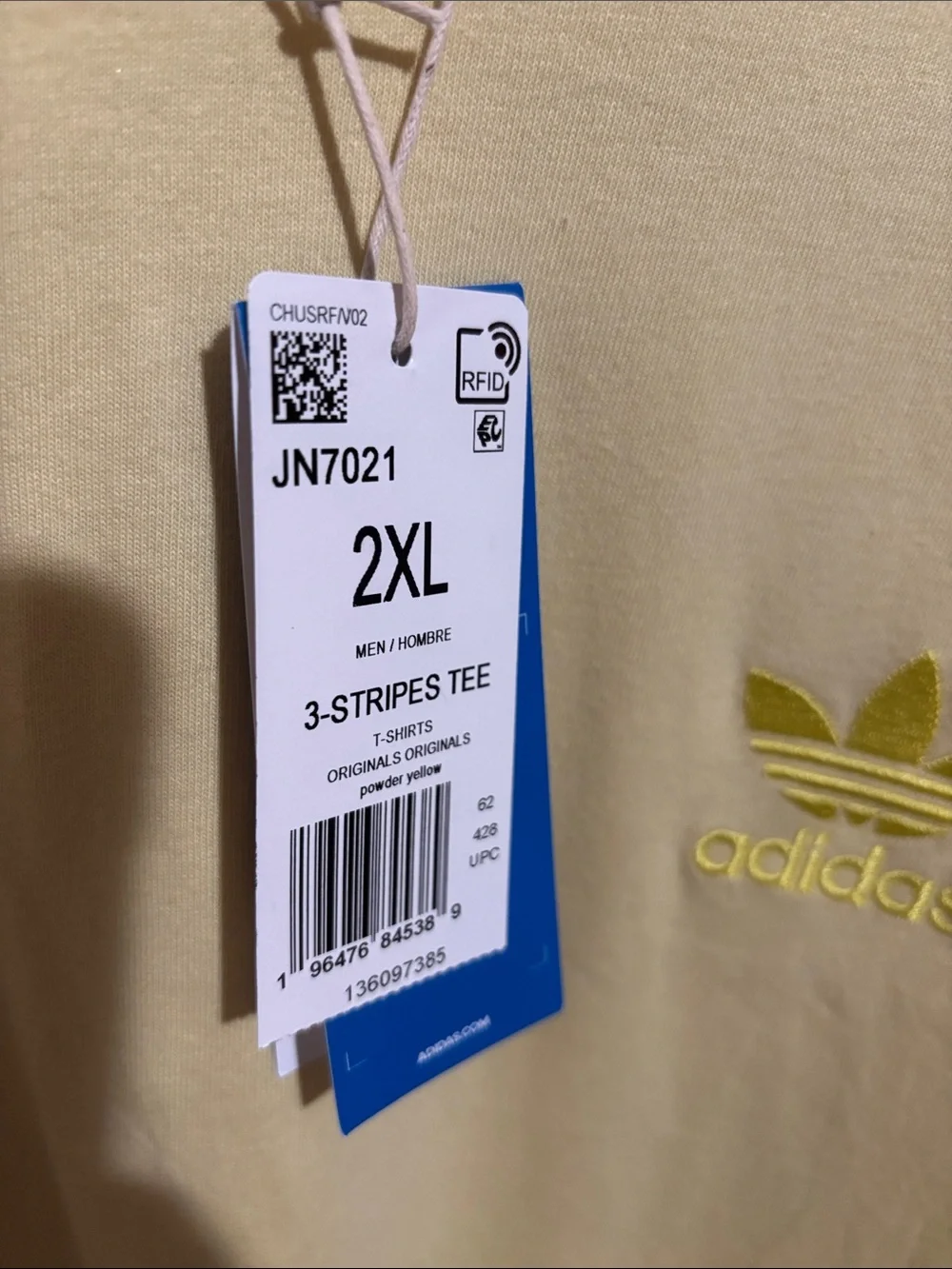 adidas Pale Yellow Tee with Bright Yellow Trim